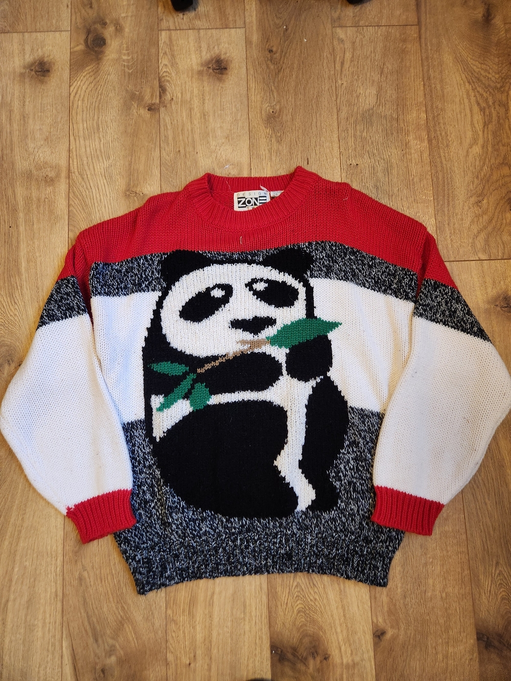 Vintage Design Zone Panda Knit Sweater Red White Black 2X